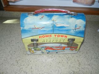 Vintage Home Town Airport Metal Lunch Box No Thermos