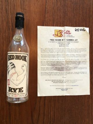 Extremely Rare Red Hook Rye,  Barrel 2 Bottle (empty) Incl.  Leaflet From Lenells