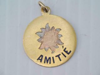 Antique 1902 Solid 14k Gold Enamel Flower " Amitie " Love Friendship Charm Look