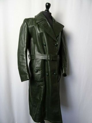 Women ' s German WW2 Vintage 1940 ' S Horsehide Leather Trench Coat UK14 3
