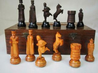 Vintage Chess Set German Runner K 86 Mm And Box No Board