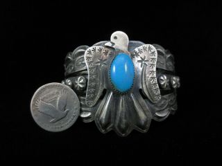 Vintage Navajo Bracelet - Sterling Silver And Turquoise Thunderbird