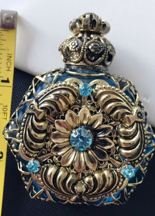 Rare Antique Irice Czech Filigree Jeweled Mini Perfume Bottle Topaz 2.  5 In