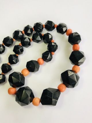 Victorian Whitby Jet Necklace Faceted Beads & Coral 49g