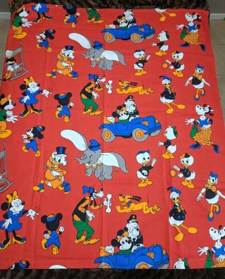 Vtg Rare 60s 70 Disney Curtain Cotton Fabric Craft Dumbo Mickey Mouse Pluto
