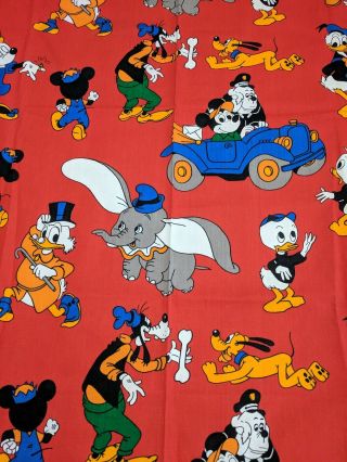 VTG RARE 60s 70 Disney Curtain Cotton Fabric Craft Dumbo Mickey Mouse Pluto 2