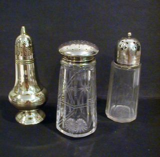 3 Sugar Shakers / Muffineers Silver Plate / Cut Glass / Victorian