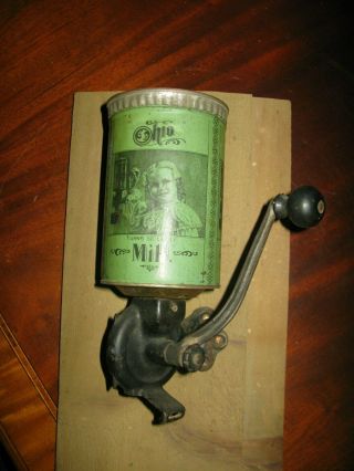 1907 Antique Coffee Grinder " Ohio Mill " Litho Tin Hopper Rare (ever Seen It?)
