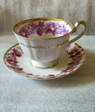 Shafford China Tea Cup And Saucer Pink Leaves Hand Decorated Gold Trim