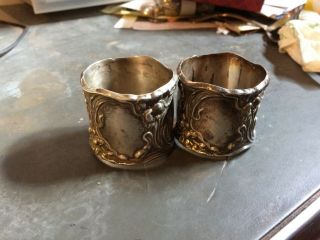 Antique Sterling Silver Art Nouveau Napkin Rings Raised Poppies No Monos