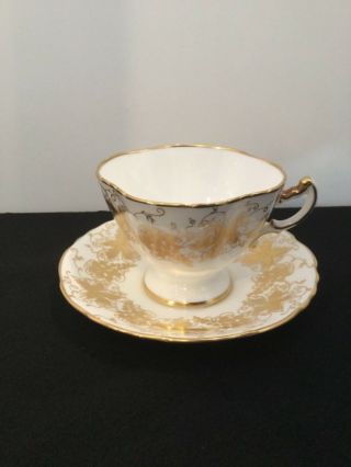 Vintage White Gold Color Hammersley Fine Bone China Cup And Saucer England