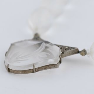 Vtg 1930 ' s Art Deco Natural Rock Crystal Carved & Frosted Pendant Necklace 8