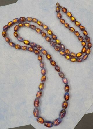 Gorgeous Long Vintage Venetian Art Deco Opalescent Foil Bead Necklace