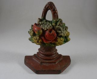 Antique Hubley Cast Iron Flower Floral Basket Doorstop Door Stop 1002 Red Roses