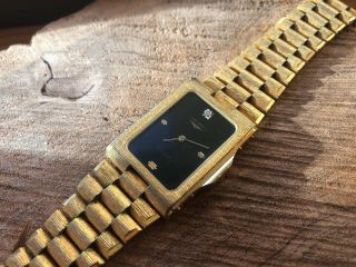 Vintage Longines Diamond Quartz Gold Watch Mz5714 Swiss Black Dial