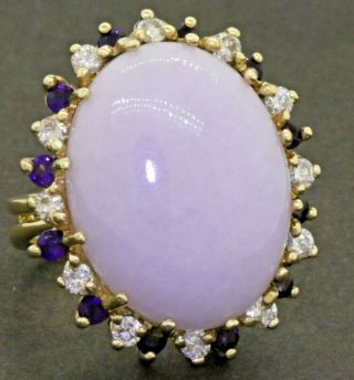 Heavy Vintage 14k Gold 1.  32ctw Diamond/sapphire & Lavender Jade Cocktail Ring