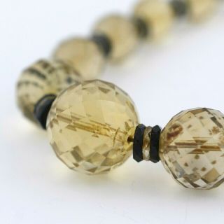 Vtg Art Deco Natural Faceted Citrine Onyx Rock Crystal 32 " Bead Necklace