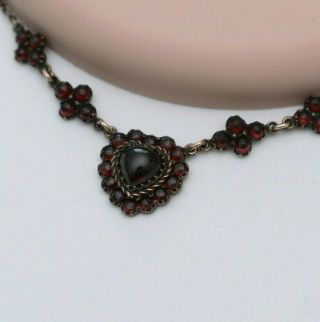 Antique Victorian Bohemian Carbuncle Garnet Heart Pendant Necklace