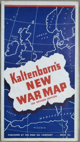 WW2 1940 Vintage KALTENBORN ' S WAR MAP POSTER PURE OIL COMPANY 2