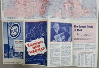 WW2 1940 Vintage KALTENBORN ' S WAR MAP POSTER PURE OIL COMPANY 5