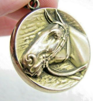 Antique Gold Filled Repousse Horse Equestrian Photo Locket Necklace Pendant