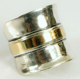 Vintage Designer Signed Silpada Israel Sterling Silver 14k Yellow Gold Band Ring