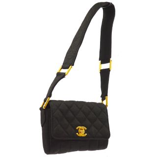 Auth Chanel Quilted Cc Logos Mini Shoulder Bag Black Nylon Vintage Ghw Ak29076