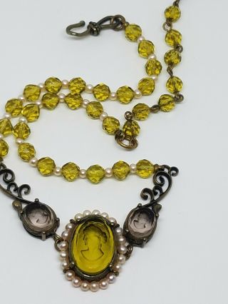 Vintage Extasia Glass Intaglio/cameo Beaded Choker Necklace