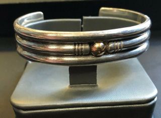 Vintage Navajo Sterling Silver & 14kt Gold 6.  5in Bracelet,  Signed Alvin Begay