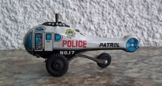 Vintage Tin Toy Helicopter Lithographed Japan Police Patrol Parts Repair 3 1/2 "