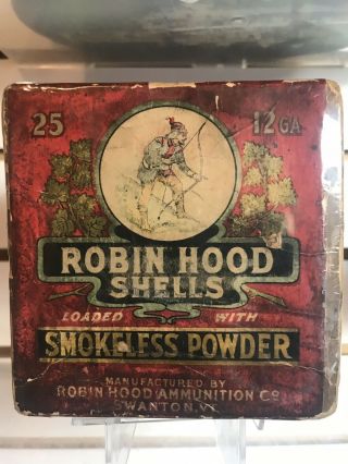 RARE ROBIN HOOD 12 GA PAPER 2 PIECE SHOTGUN SHELL BOX DECENT LABEL 11