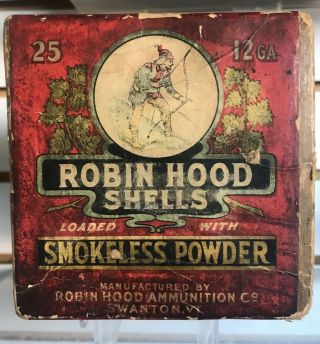 Rare Robin Hood 12 Ga Paper 2 Piece Shotgun Shell Box Decent Label