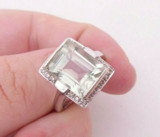 9ct White Gold Diamond & Green Amethyst Art Deco Design Ring,  9k 375