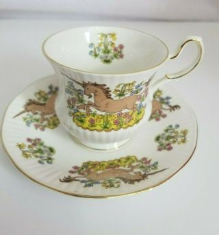 Schmid England Queen ' s Bone China Tea Cup With Saucer Unicorn Print 2