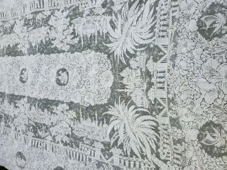 Vintage Figural Alencon Lace Tablecloth & (13) Matching Linen Lace Napkins