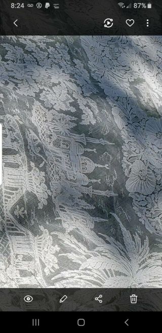 Vintage figural alencon lace tablecloth & (13) matching linen lace napkins 4