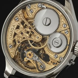 OMEGA movement SWISS Silver Dial Hand Engraving Skeleton Rare Wrist Watch 48 mm 12