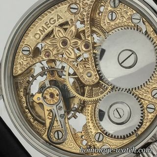 OMEGA movement SWISS Silver Dial Hand Engraving Skeleton Rare Wrist Watch 48 mm 9