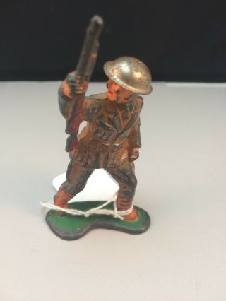 Vintage Barclay Lead Toy Soldier B106 Advance Raised Rifle Tin Helmet