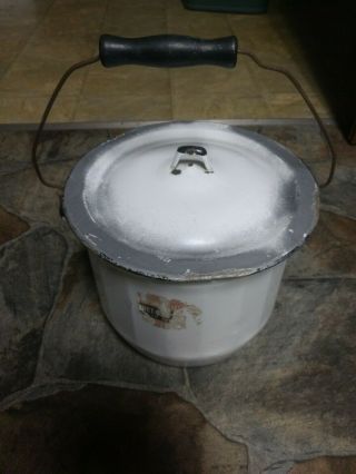 Vintage White Enamel Ware - Bucket Pail With Lid Chamber Pot??