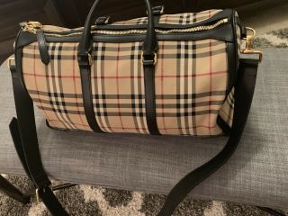 Burberry Vintage Check Duffel Travel Bag With Black Accents