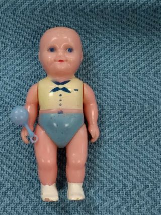 Vintage Renwal No.  9,  Plastic Baby Doll,  5”,  Moves Arms & Legs,  Boy In Blue