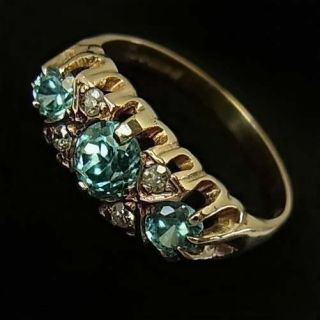 Sparkly Vintage (1974) 9ct Gold,  Blue Zircon And Diamond Ring