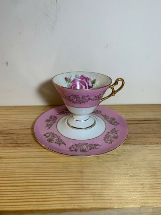 Royal Halsey Very Fine Bone China Footed Teacup And Saucer Set Iridescent Luster