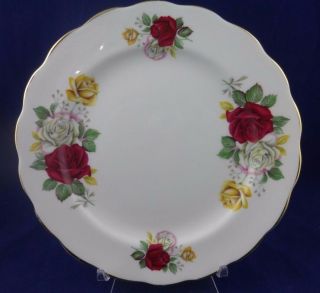 Royal Vale Salad Plate England Bone China Red And White Roses Gold Trim