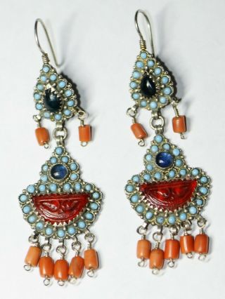 Antique Silver Earrings With Corals Bukhara Xx