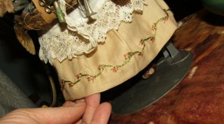 Antique 1800s Paper Mache Lady Peddler Doll Antique Clothes Plaid Leather Hands 7