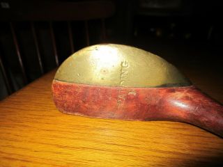 Antique Golf Club Putter Wood & Brass R.  L.  Spalding Vtg 19th C Rare Leather Grip