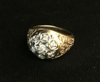Vintage 14k Yellow Gold Mens Ring With 7 Diamonds 10grams Tw.  Size 9