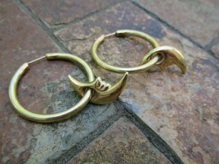 Vintage 14k Yellow Gold Hoops & Moon Earrings,  9 Gtw